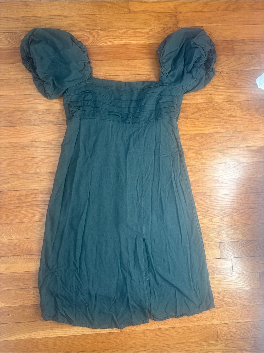 Puff Sleeve Square Neck Women's Dress in Dark Green